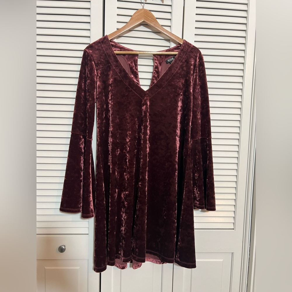 Plum Crushed Velvet Bell Sleeve Dress